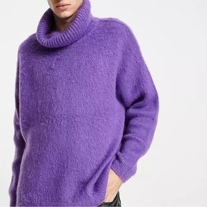 ASOS DESIGN.  Oversized Fluffy Knit Roll Neck Sweater in Purple. Wool bl…